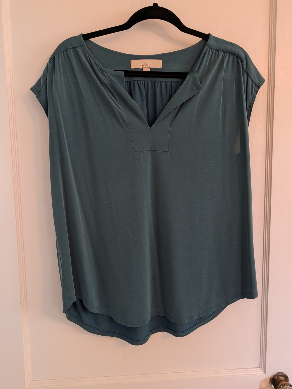 LOFT Teal Green Split-V Cap Sleeve Blouse